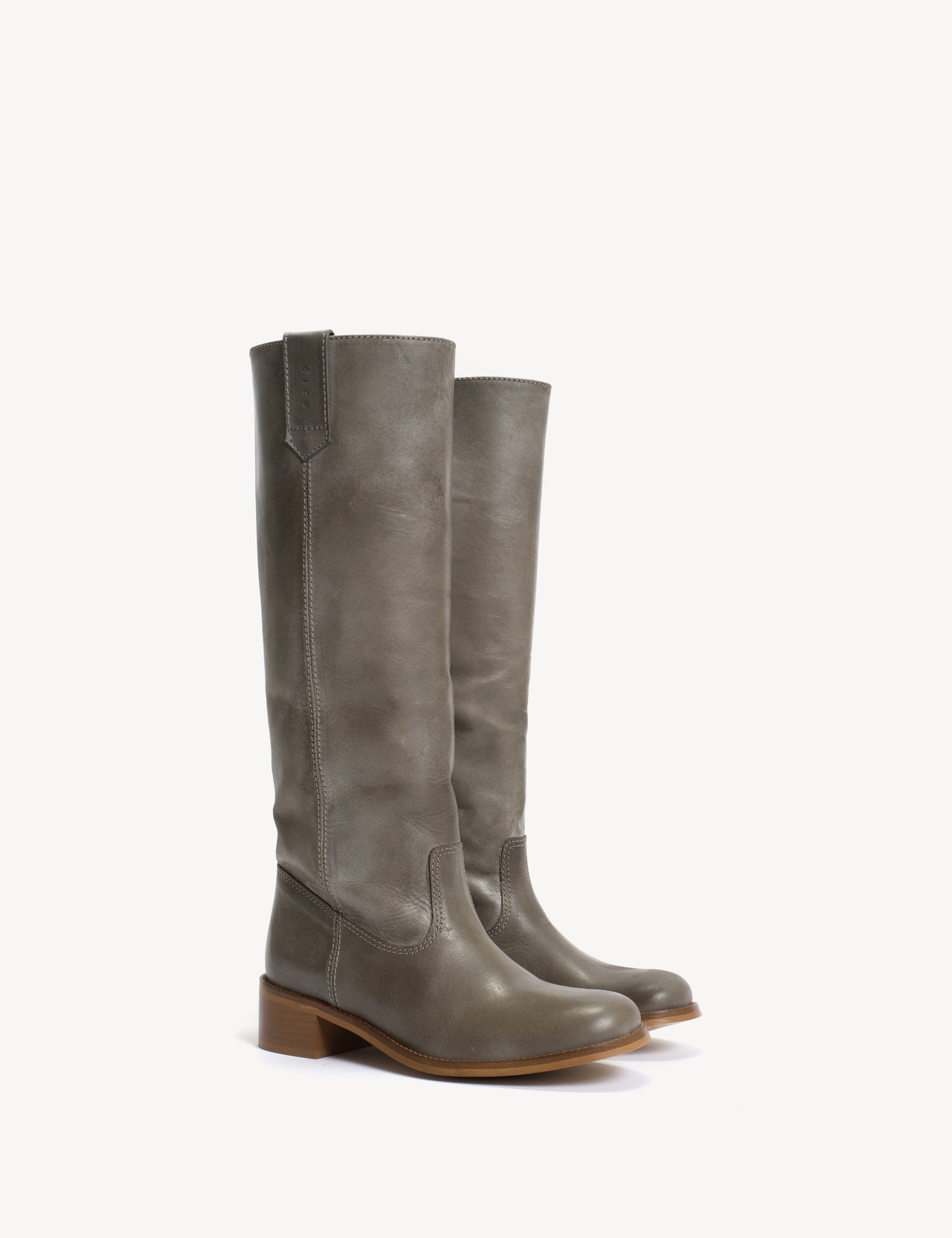 Ann Gaucho Boot In Concrete Grey Escovado Leather