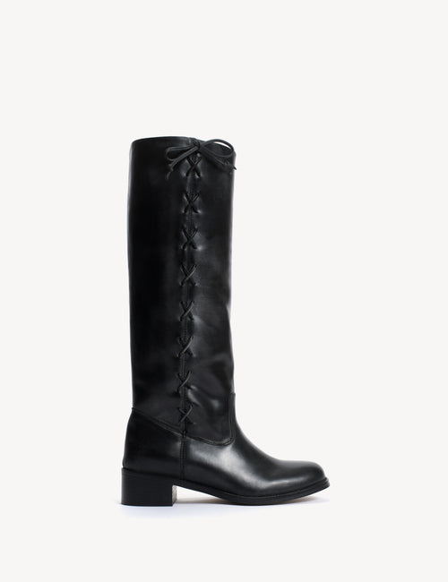 Ann Gaucho Boot With Laces In Black Escovado Leather