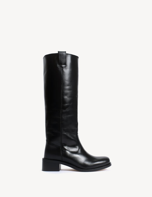 Ann Gaucho Boot In Black Texas Leather