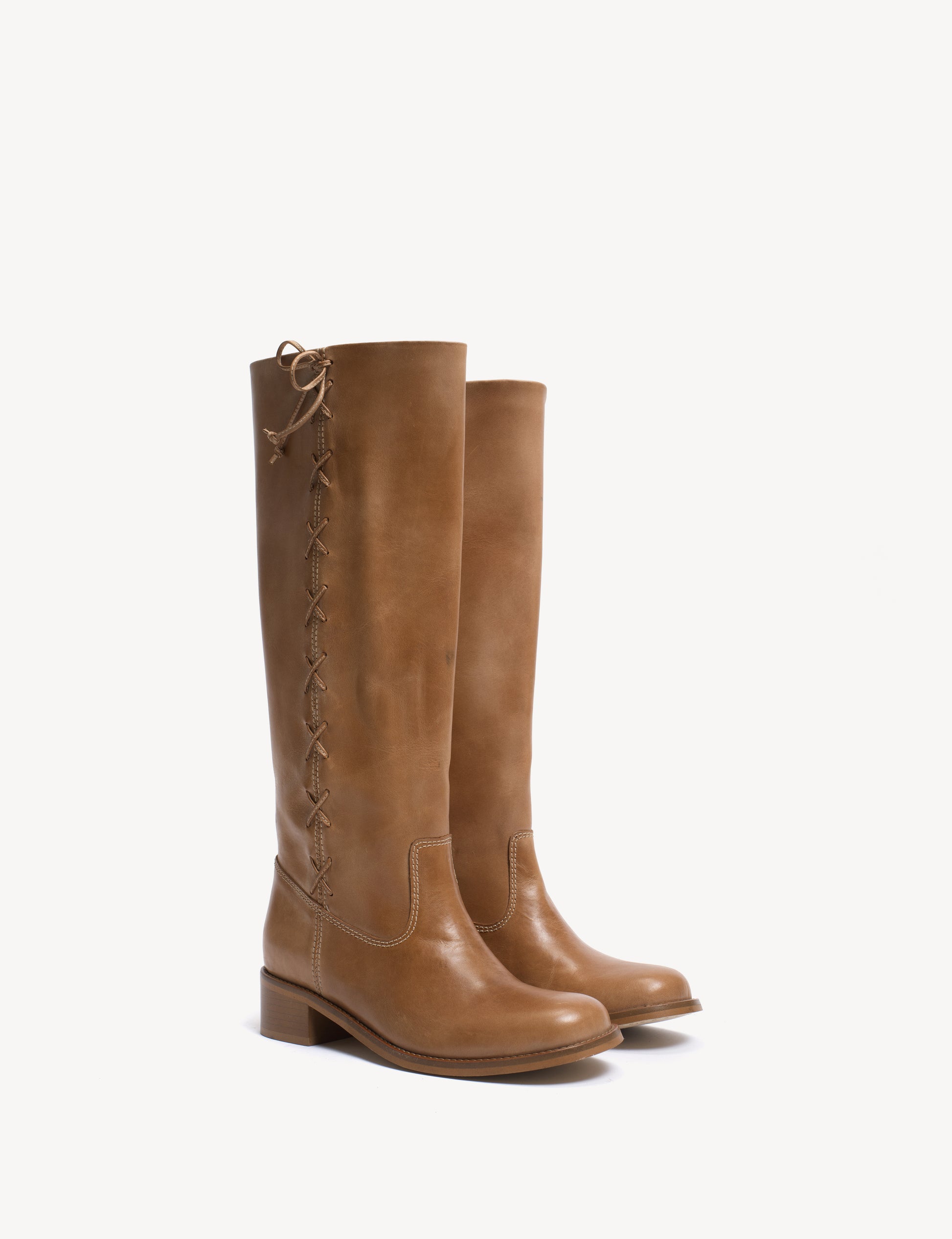 Ann Gaucho Boot With Laces In Dark Tan Escovado Leather