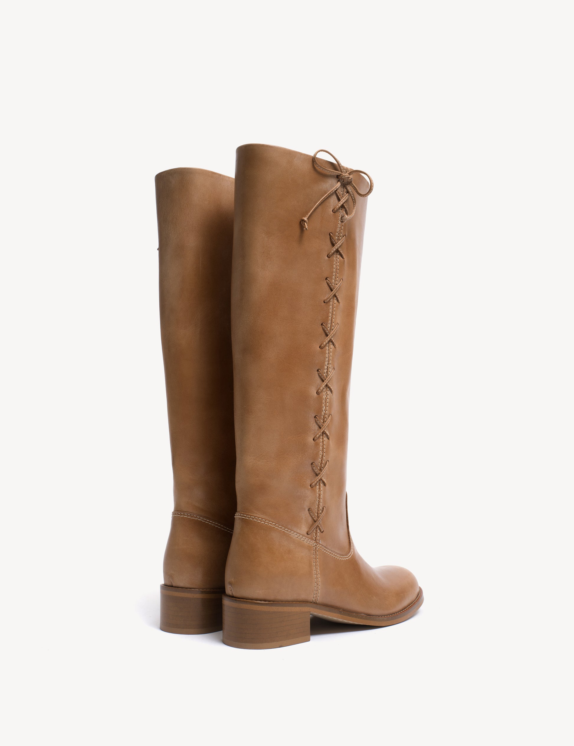 Ann Gaucho Boot With Laces In Dark Tan Escovado Leather