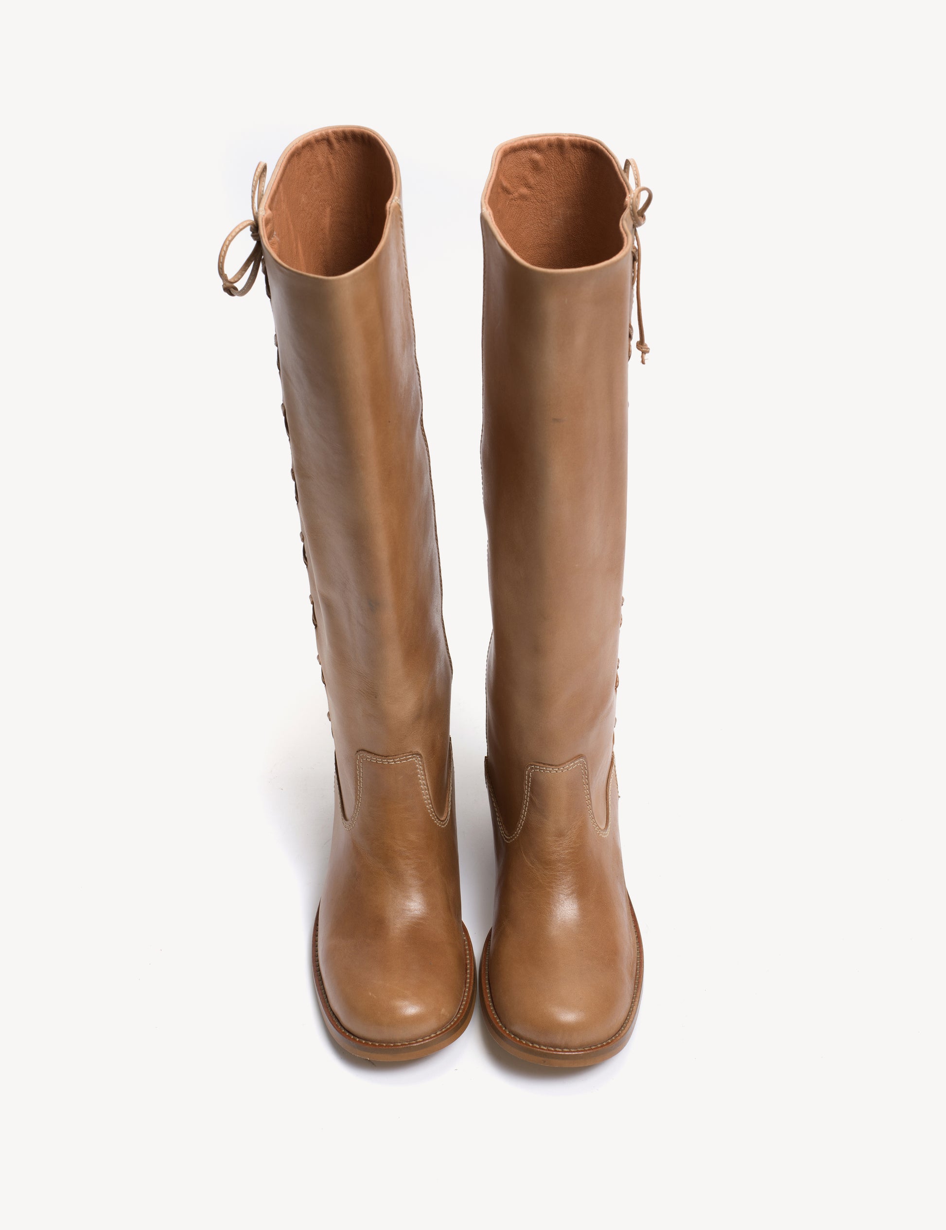 Ann Gaucho Boot With Laces In Dark Tan Escovado Leather