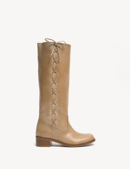 Ann Gaucho Boot With Laces In Light tan Escovado Leather