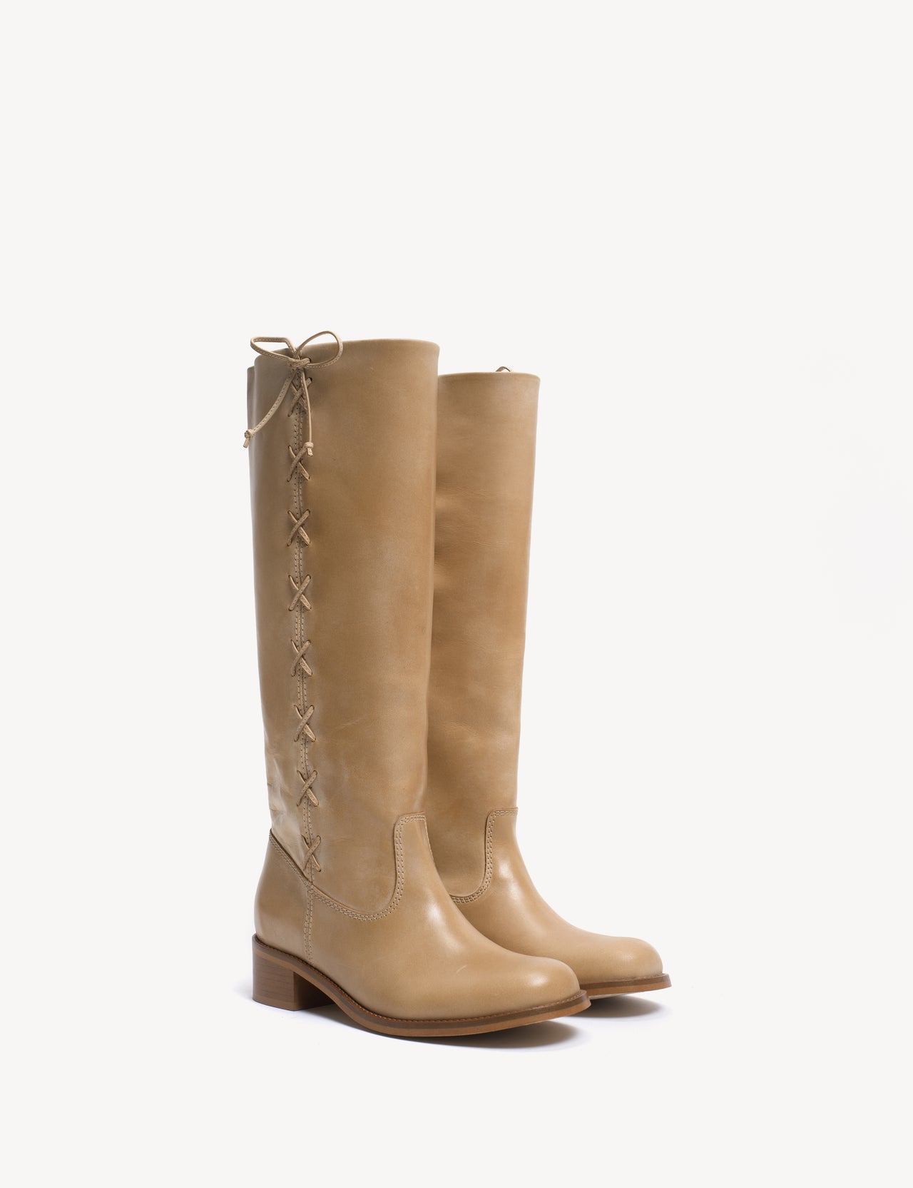 Ann Gaucho Boot With Laces In Light tan Escovado Leather