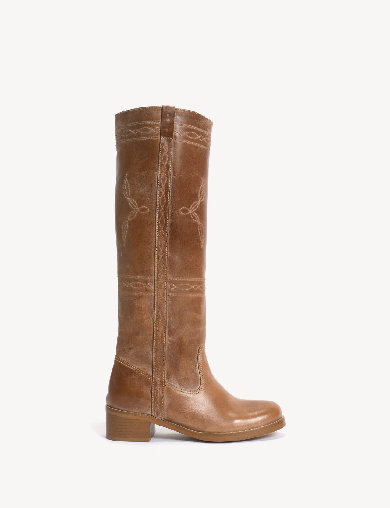 Ann Gaucho Boot With Western Stichings In Dark Tan Escovado Leather