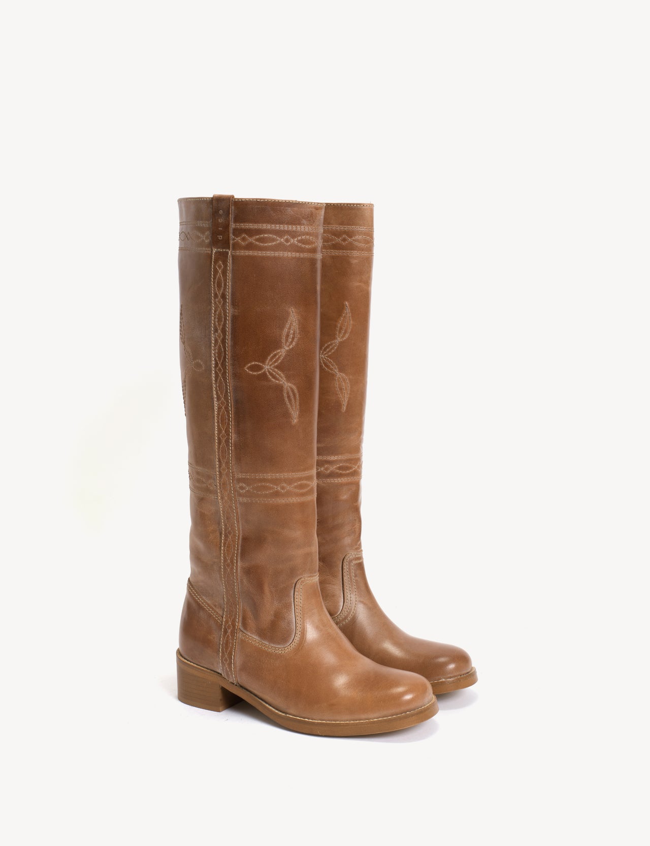 Ann Gaucho Boot With Western Stichings In Dark Tan Escovado Leather