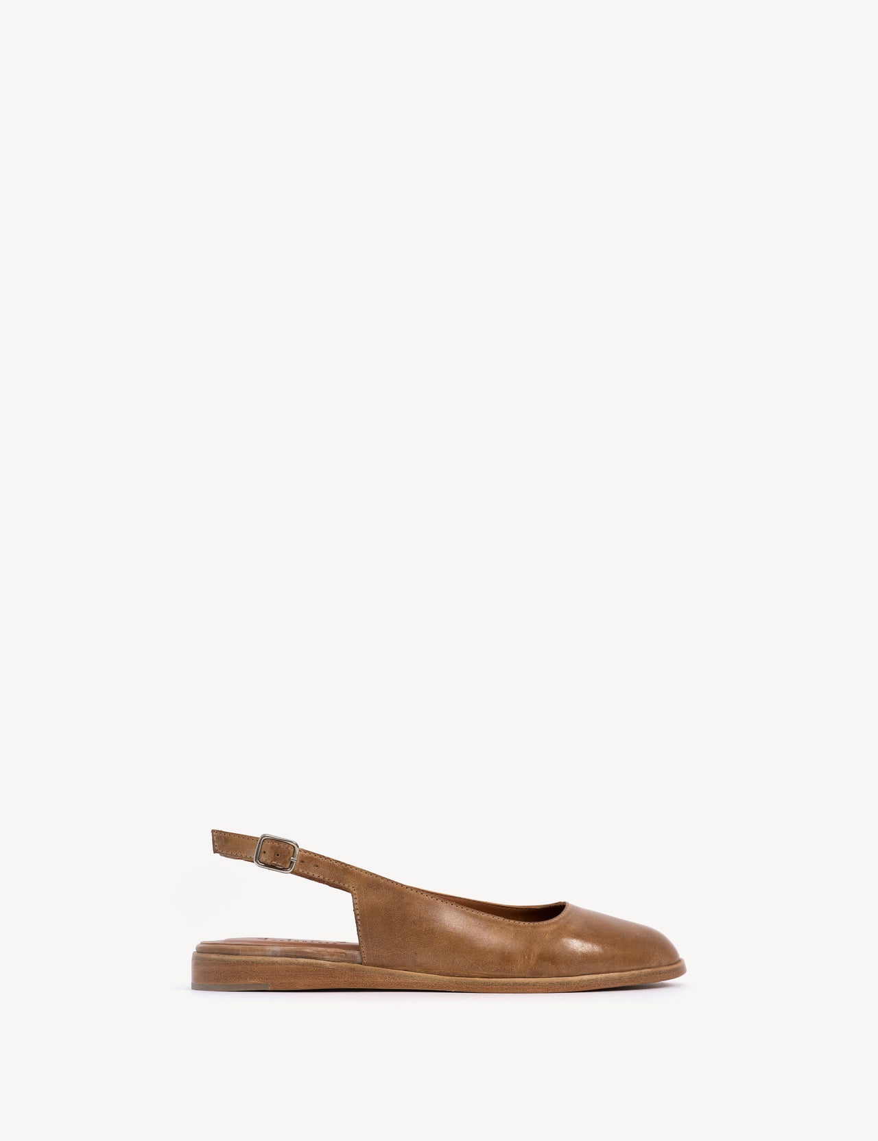 Moa Slingback Flats In Dark Tan Escovado Leather
