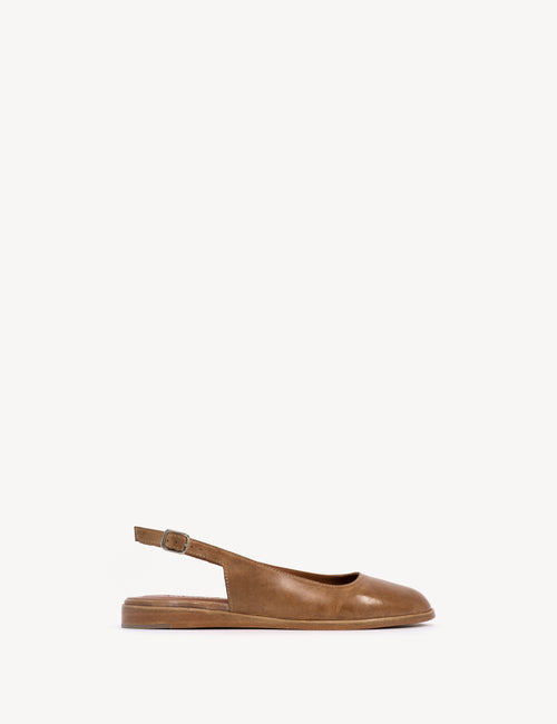 Moa Slingback Flats In Dark Tan Escovado Leather