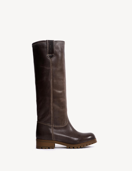 Kimmi High Boot In Dark Brown Escovado Leather - Dico Copenhagen