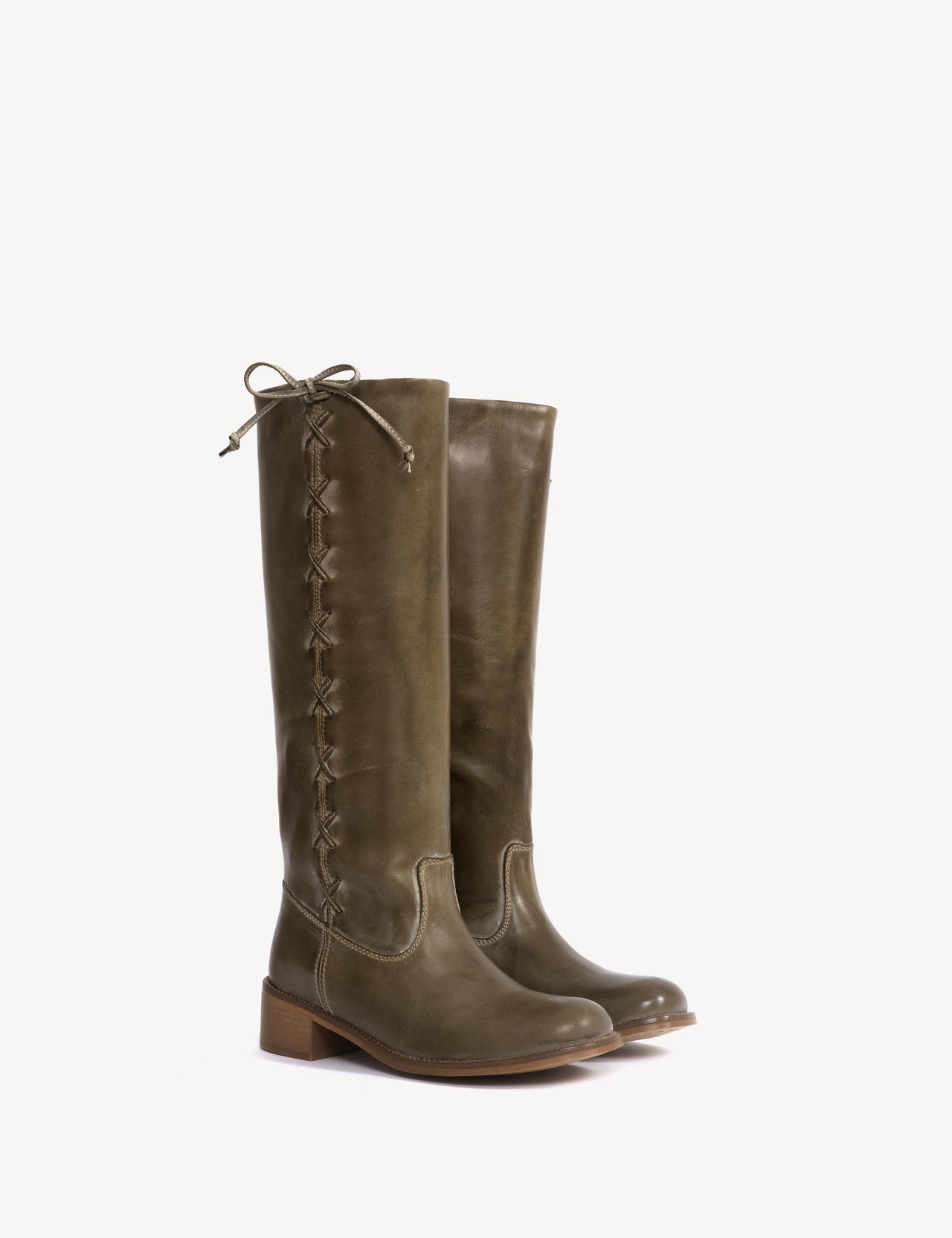 Ann Gaucho Boot With Laces In Army Green Escovado Leather