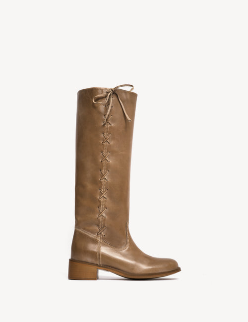 Ann Gaucho Boot With Laces In Taupe Escovado Leather