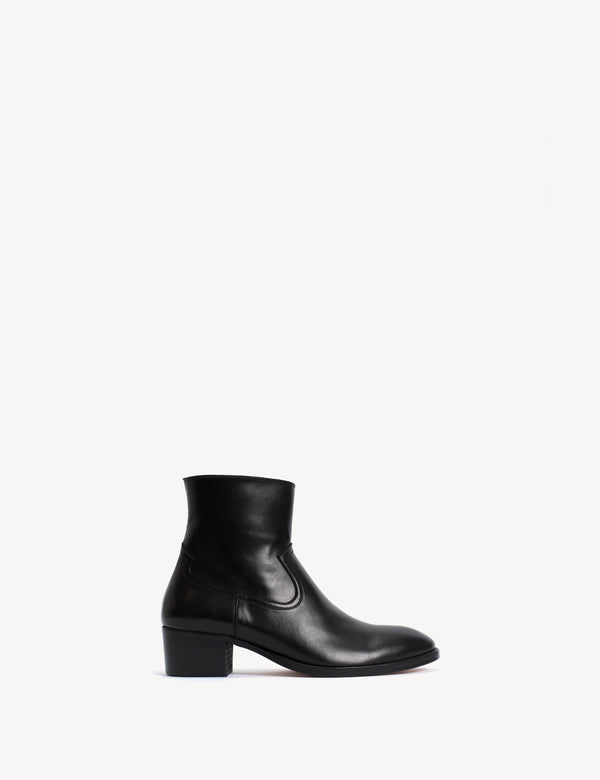 Dunn Zip Boot In Black Calfskin