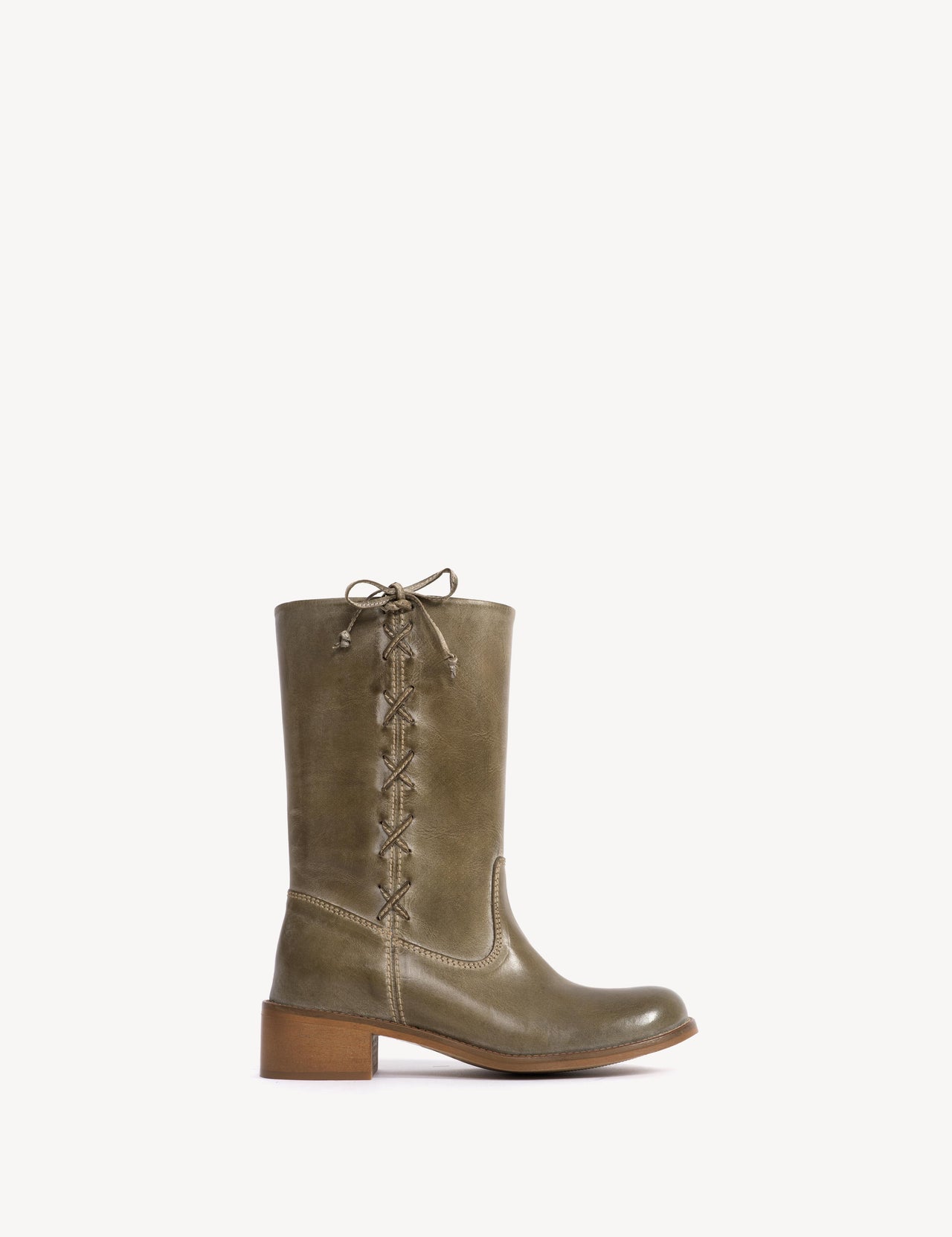 Julia Gaucho Boot With Laces In Army Green Escovado Leather