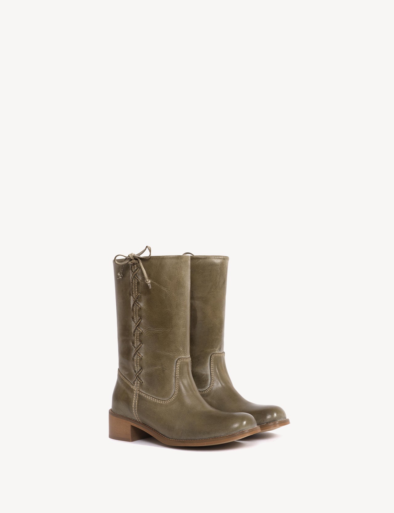 Julia Gaucho Boot With Laces In Army Green Escovado Leather