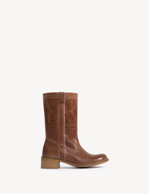 Julia Gaucho Boot With Western Stichings In Cognac Escovado Leather