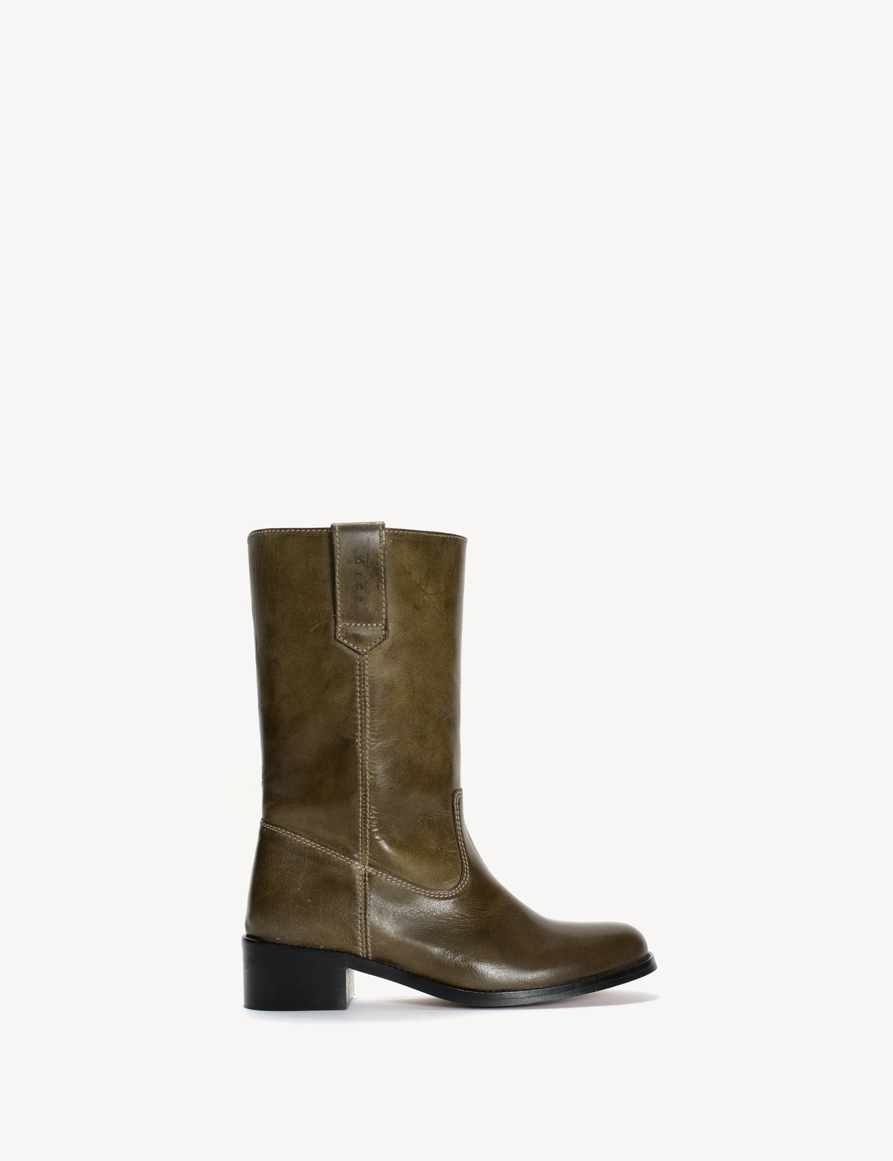 Julia Gaucho Boot In Army Green Escovado Leather