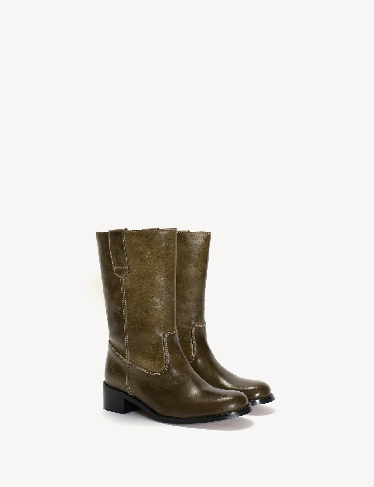 Julia Gaucho Boot In Army Green Escovado Leather