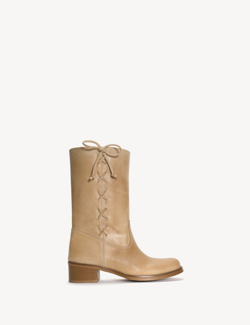 Julia Gaucho Boot With Laces In Light Tan Escovado Leather