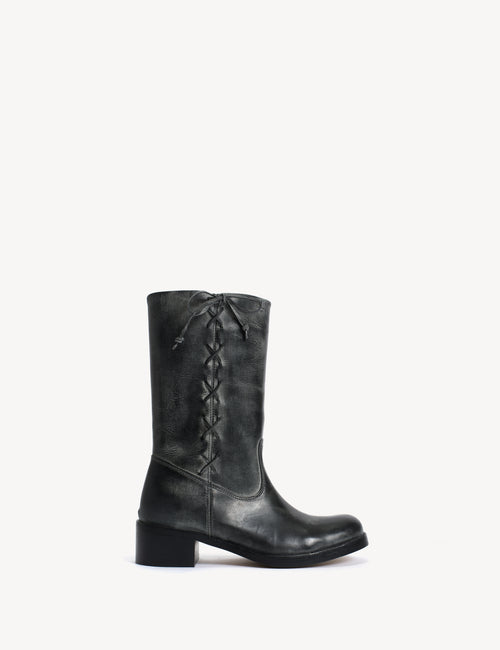 Julia Gaucho Boot With Laces In Black Escovado Leather