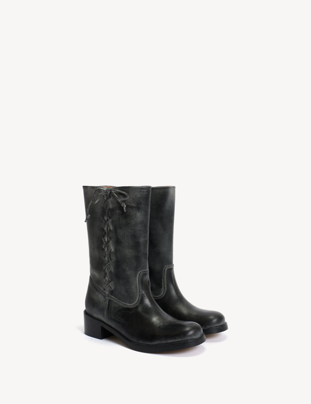 Julia Gaucho Boot With Laces In Black Escovado Leather