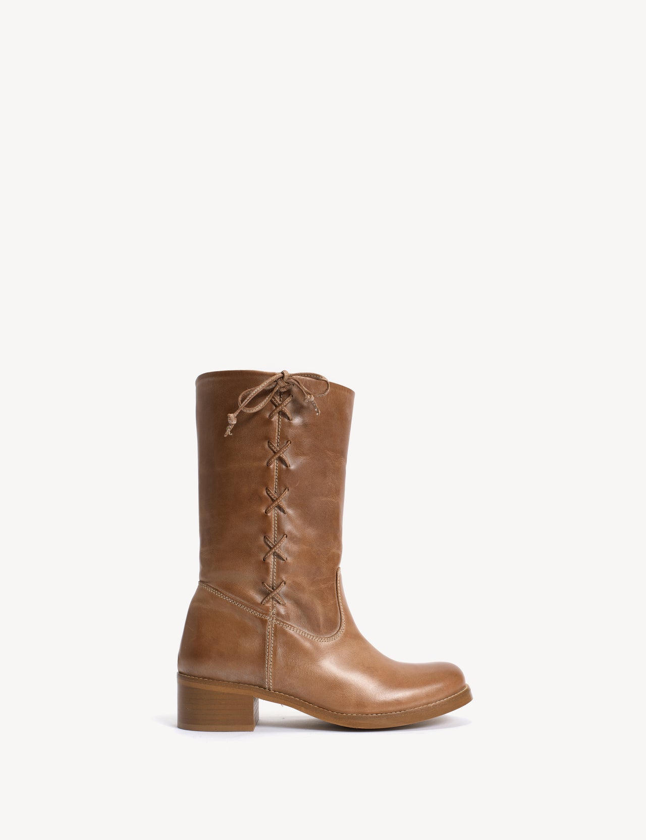 Julia Gaucho Boot With Laces In Dark Tan Escovado Leather