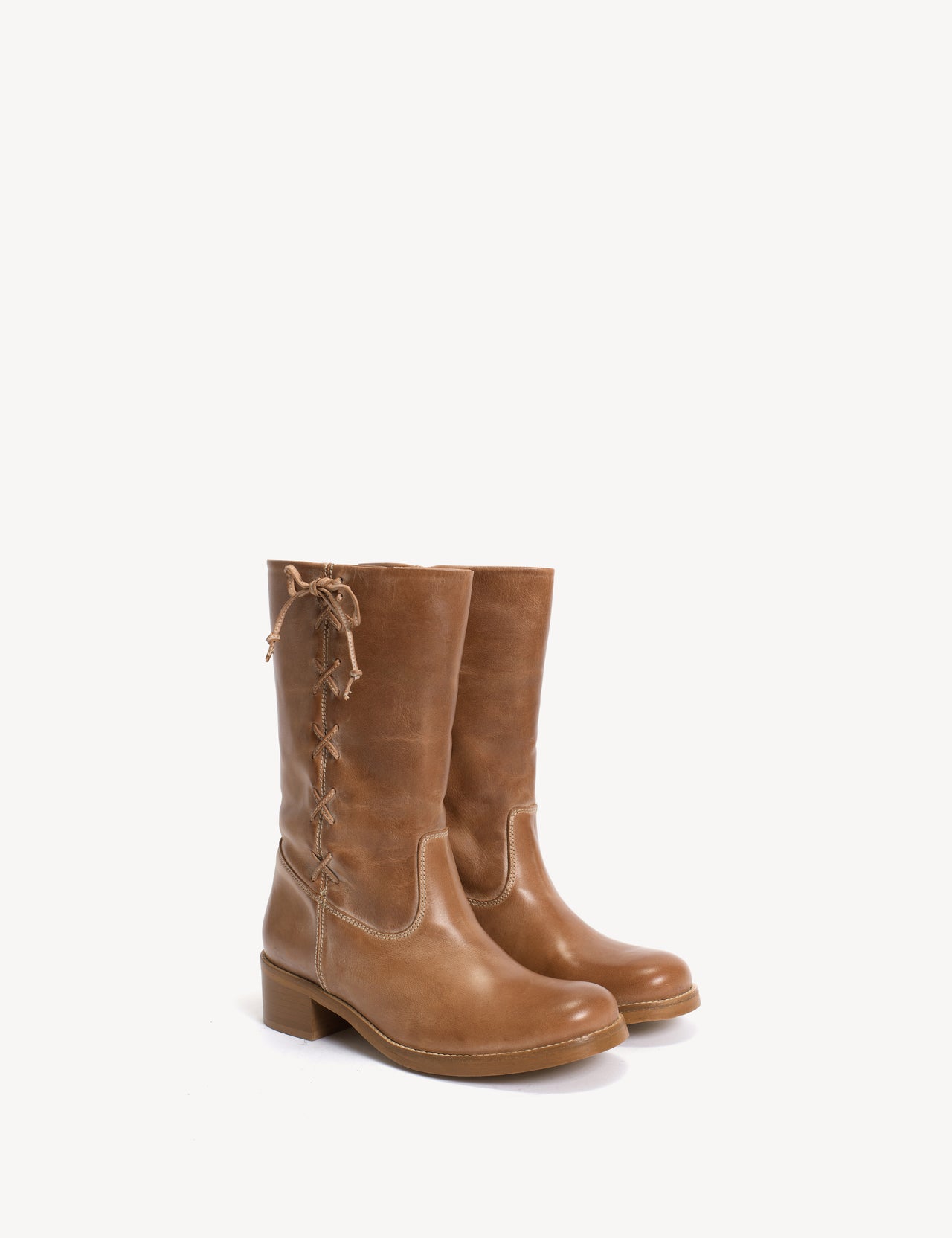 Julia Gaucho Boot With Laces In Dark Tan Escovado Leather