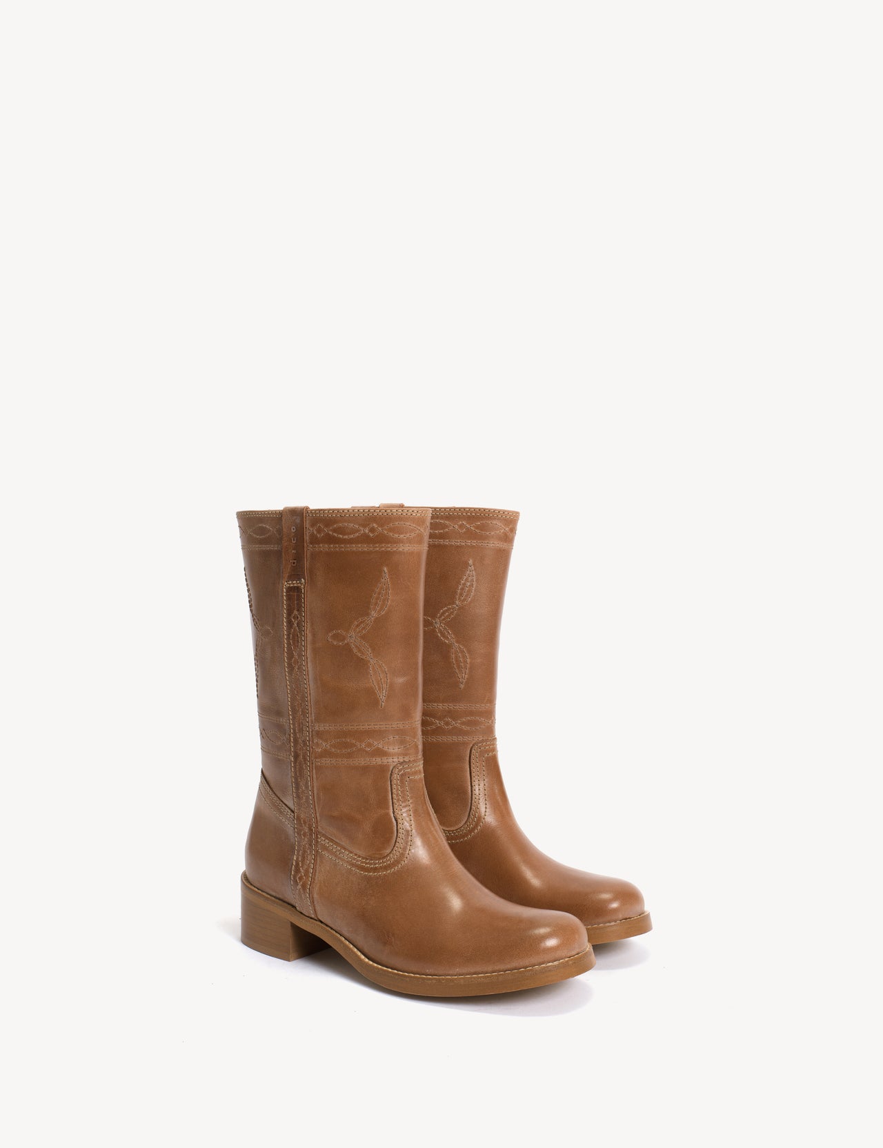 Julia Gaucho Boot With Western Stichings In Dark Tan Escovado Leather