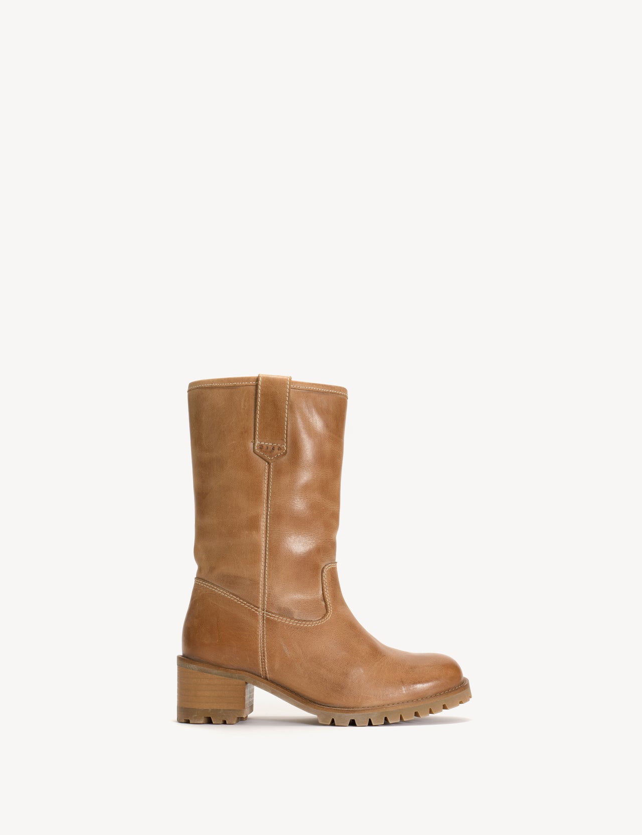 Kimmi Boot In Dark Tan Escovado Leather with 50mm heel