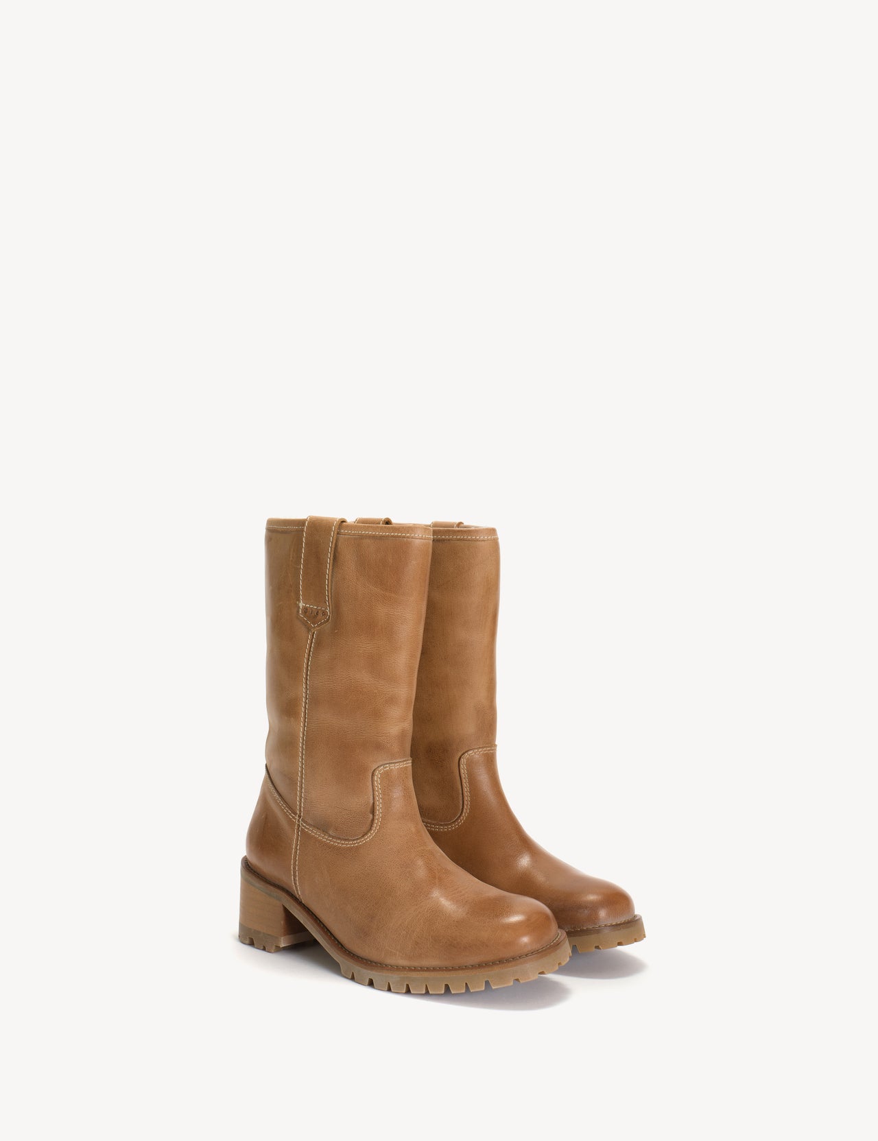 Kimmi Boot In Dark Tan Escovado Leather with 50mm heel