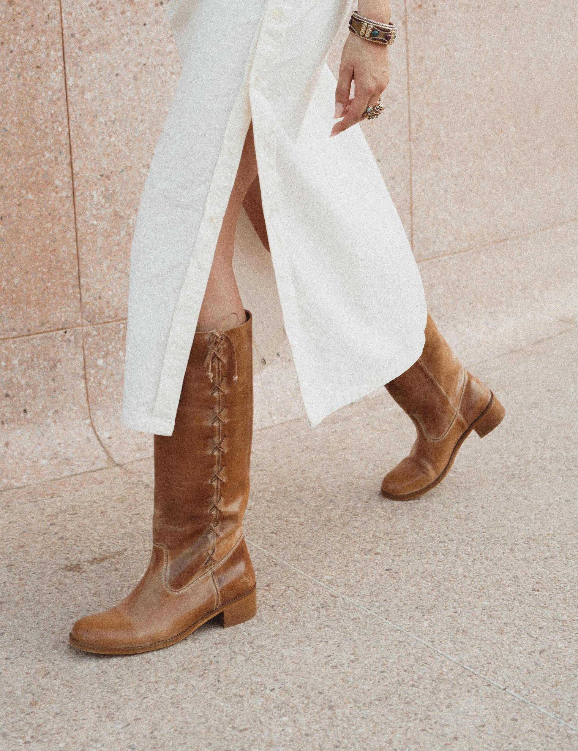 Ann Gaucho Boot With Laces In Dark Tan Escovado Leather