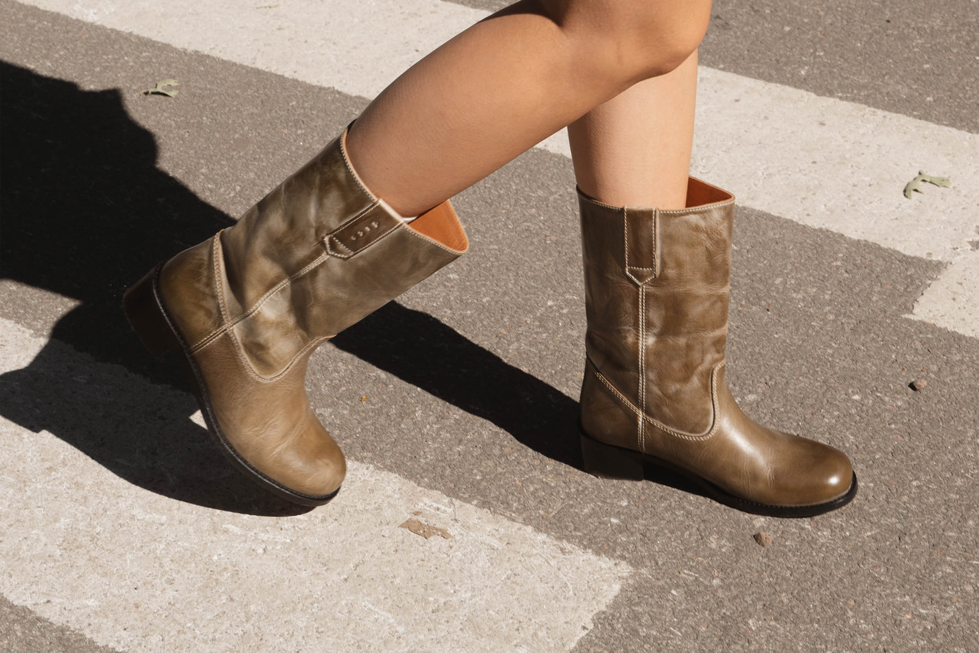 Julia Gaucho Boot In Army Green Escovado Leather