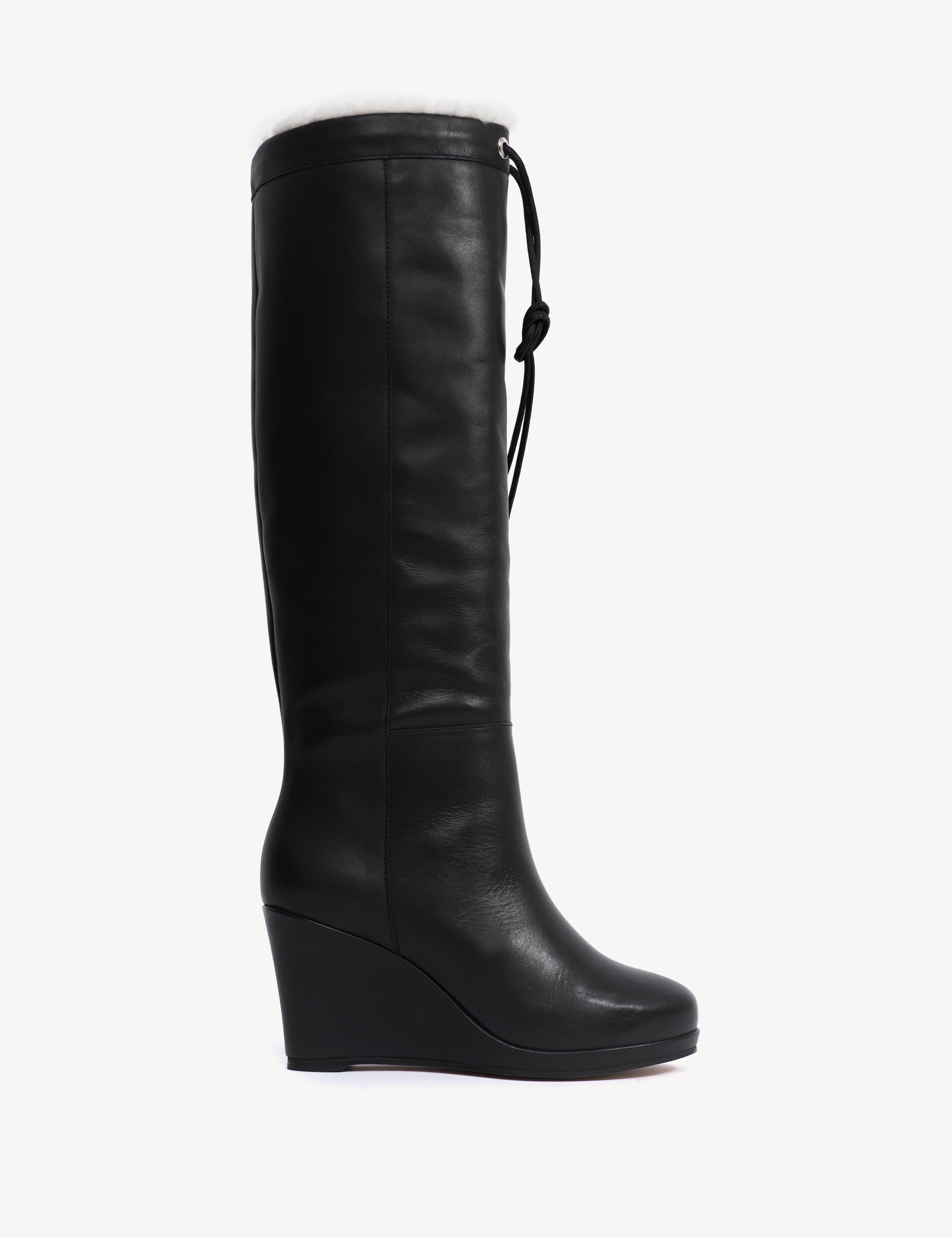 Liv Wedge Boot High In Black Calfskin & Shearling Lining - Dico Copenhagen