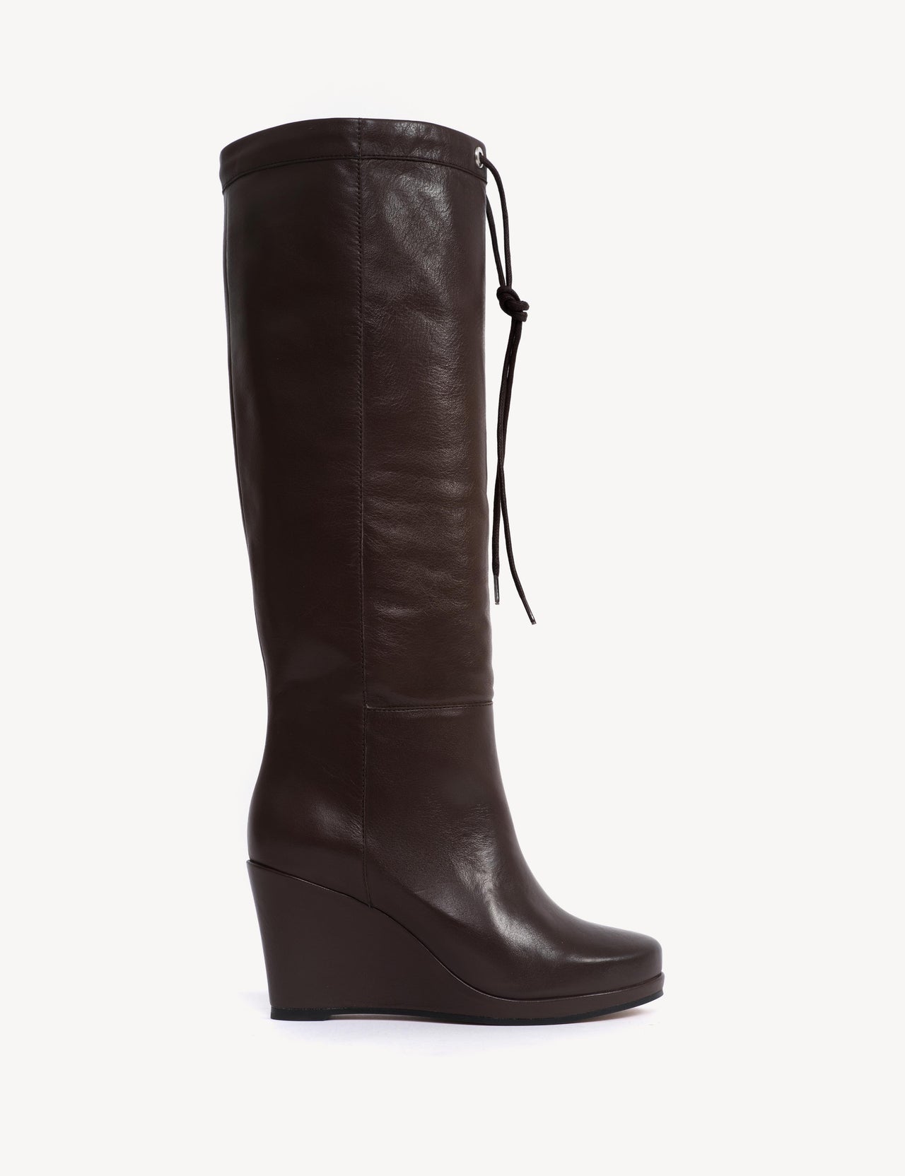 Liv Wedge Boot High In Dark Brown Calfskin