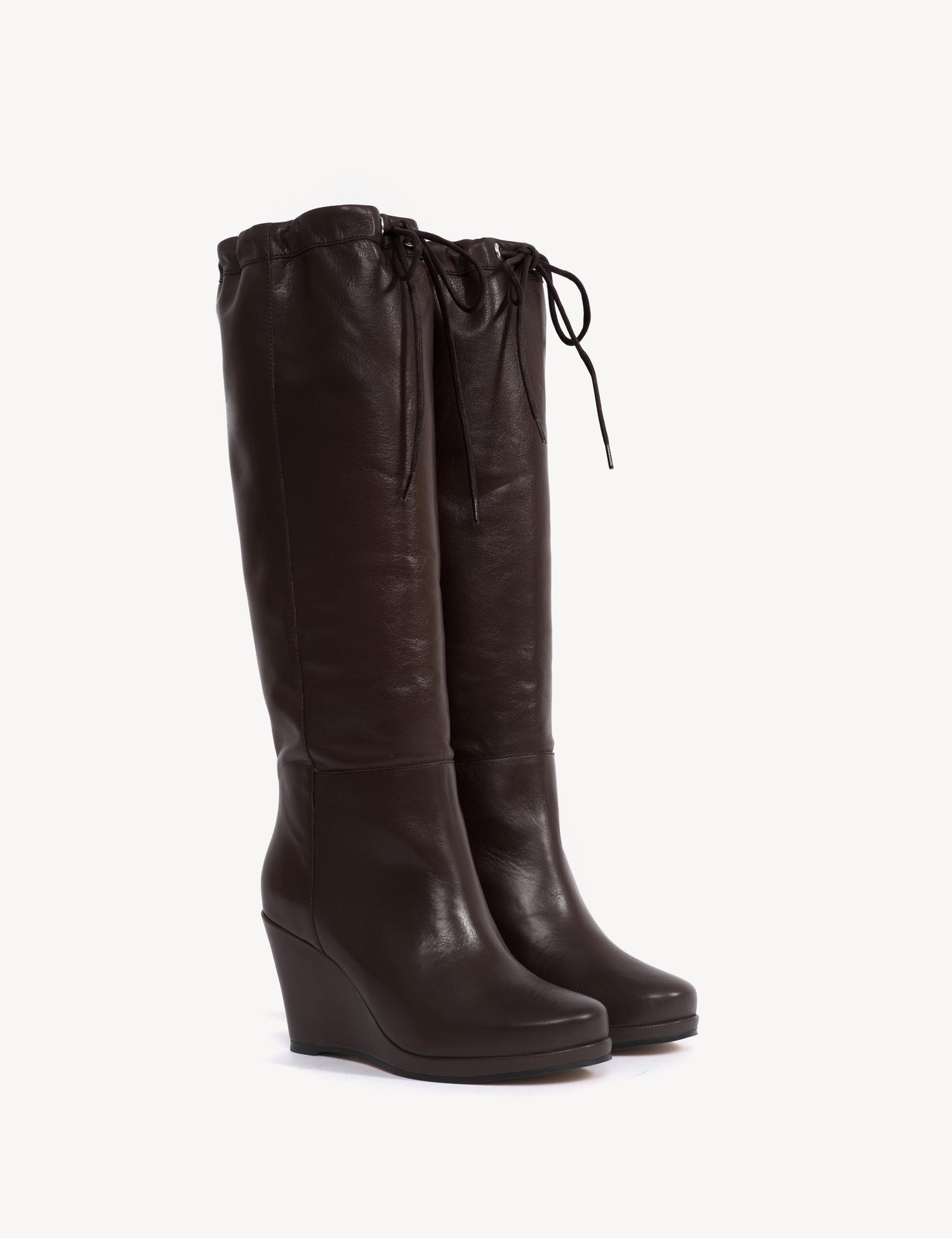 Liv Wedge Boot High In Dark Brown Calfskin