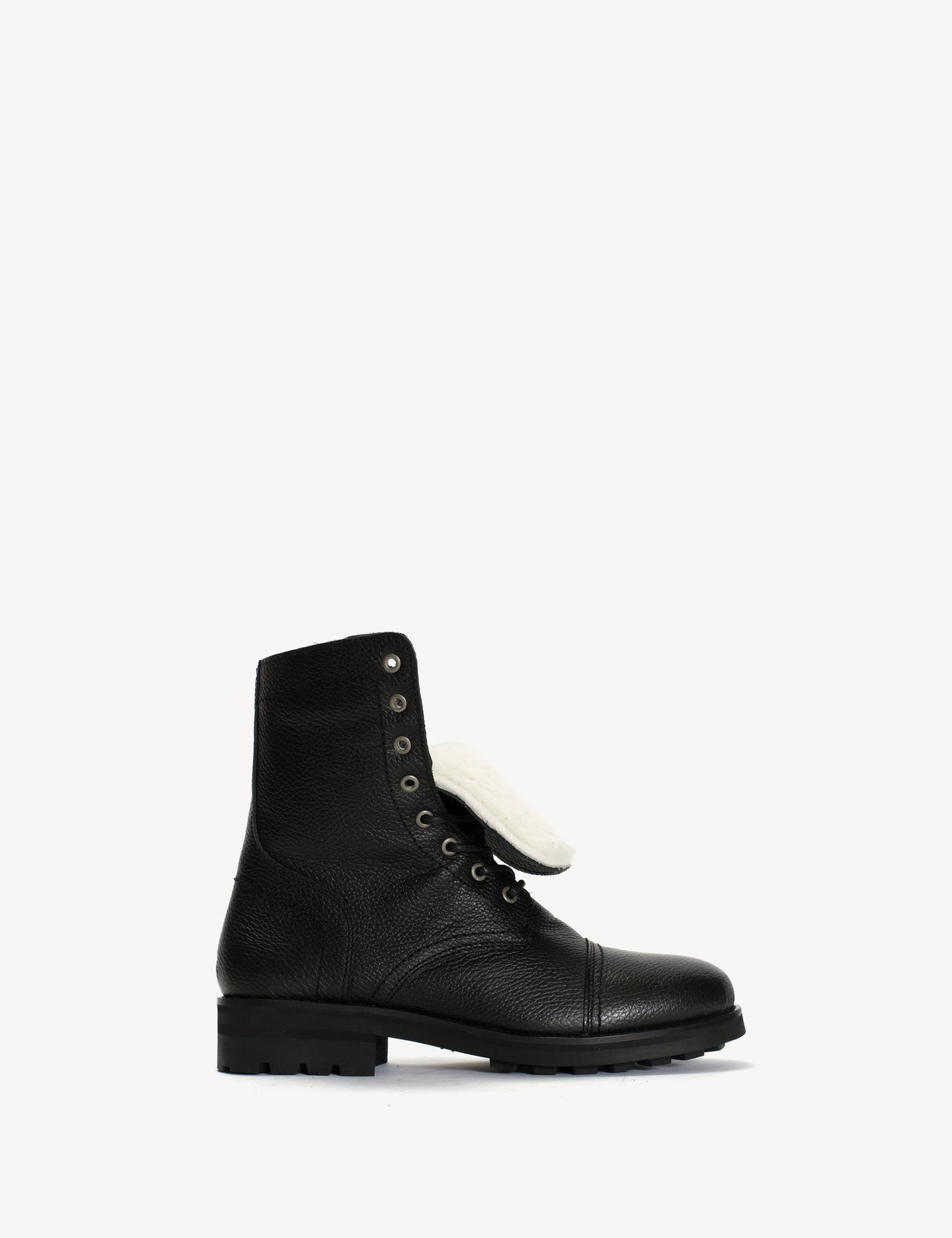 Army Boot Men's In Black Grained Calfskin With Shearling Fur Lining