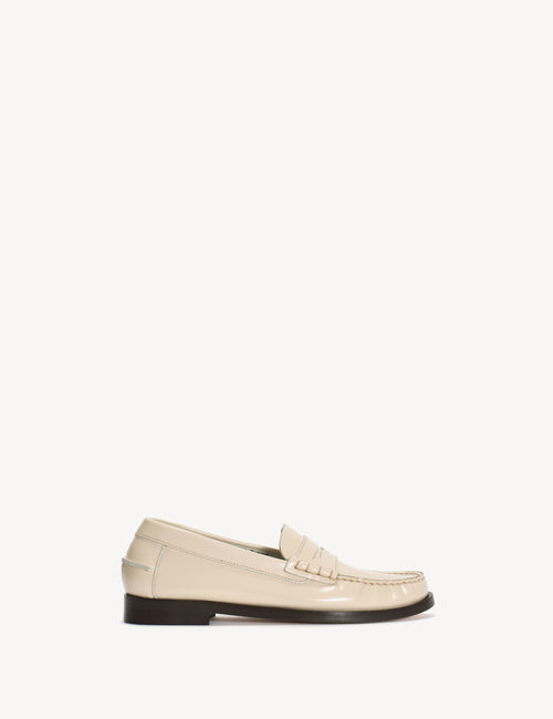 Moccasin Penny Loafer In Bone White Polido Leather