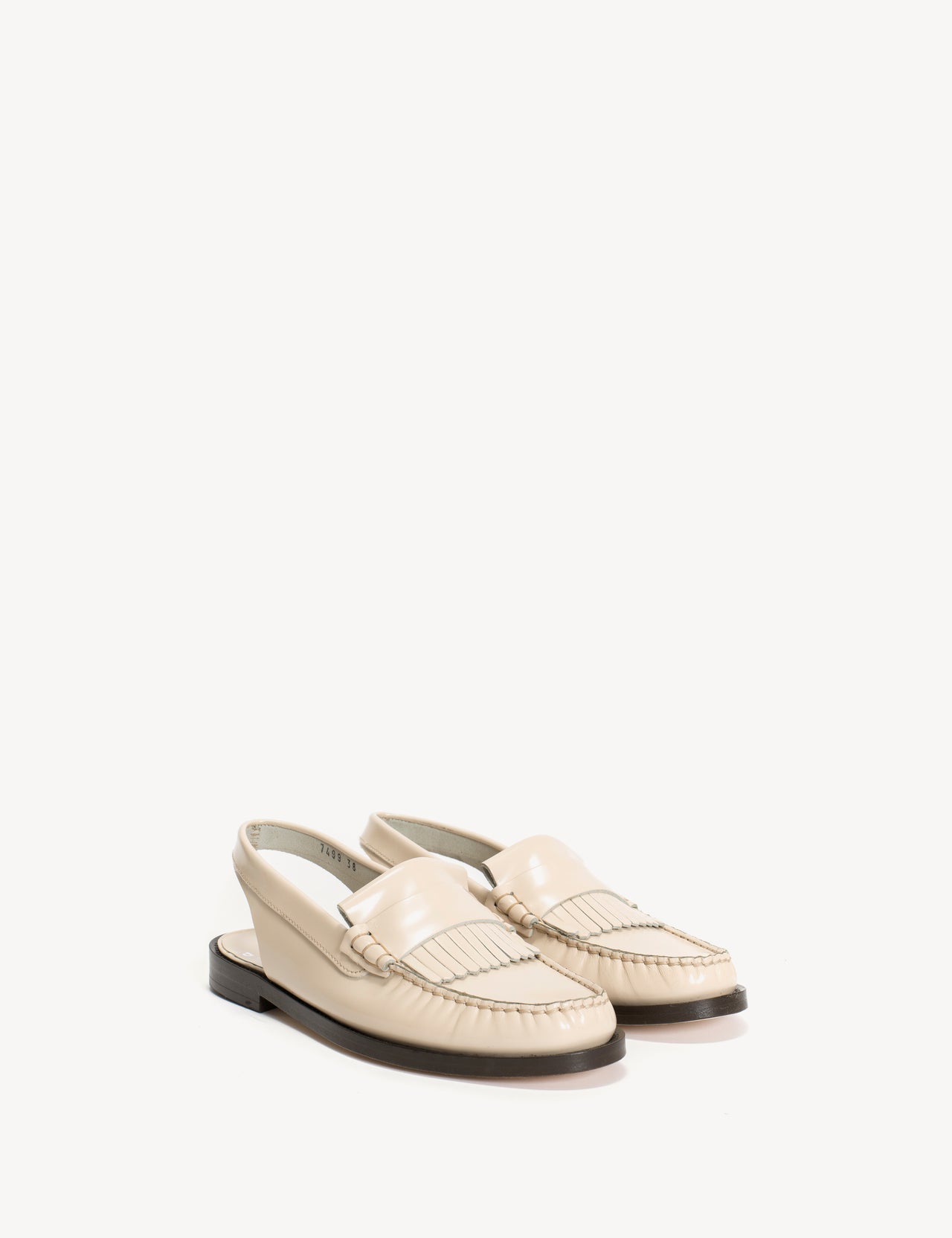 Slingback Moccasin Loafer With Fringes In Bone White Polido Leather