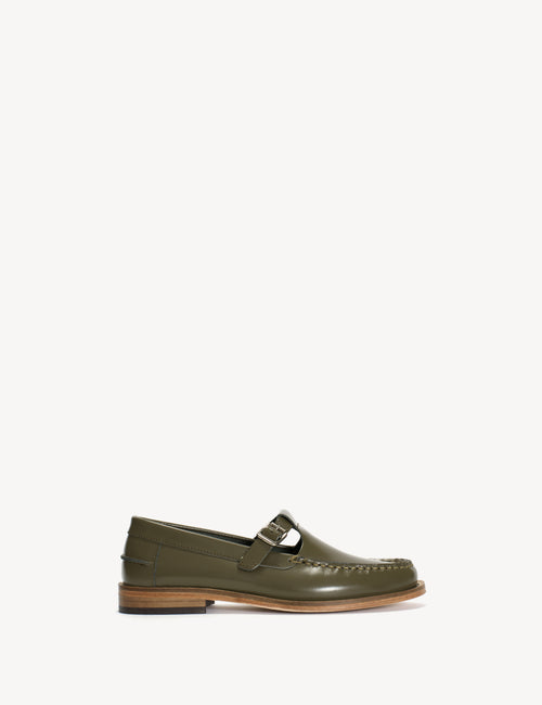 Moccasin T-Bar Loafer In Olive Polido Leather