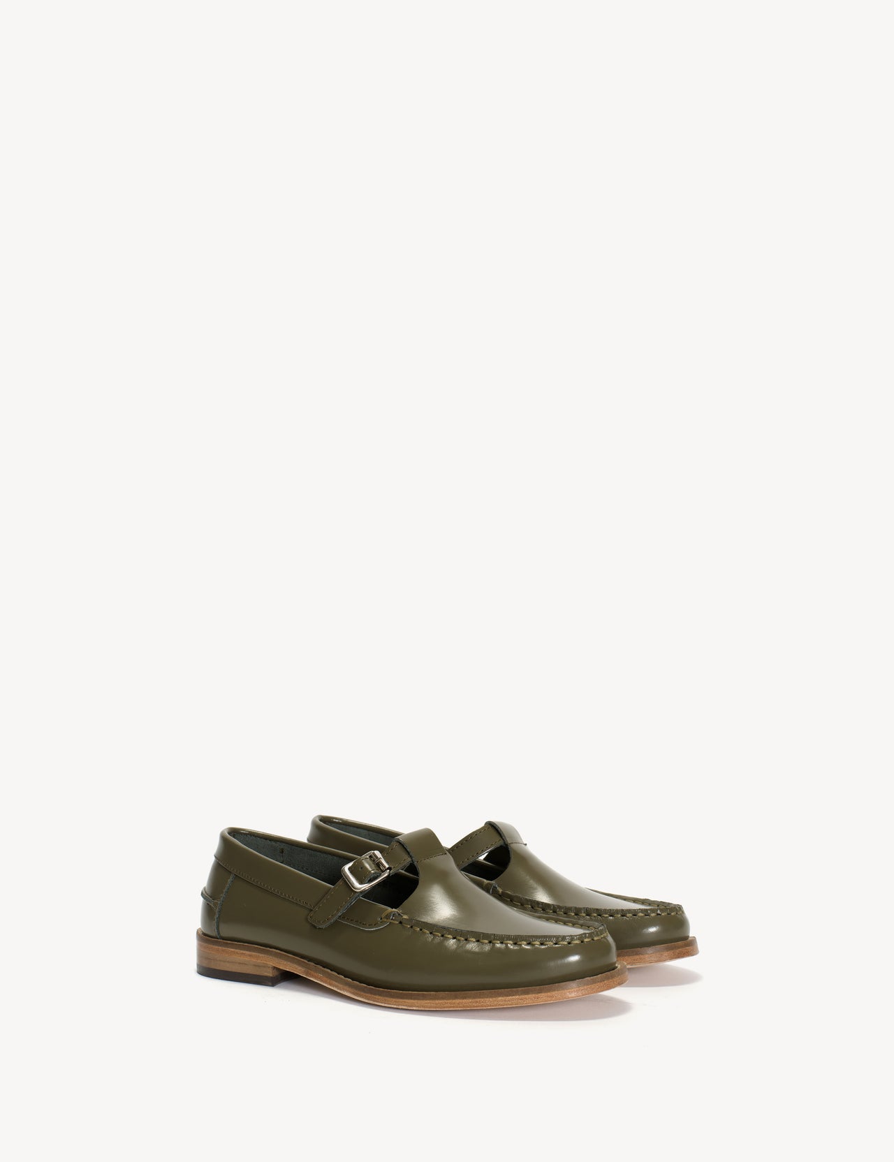 Moccasin T-Bar Loafer In Olive Polido Leather