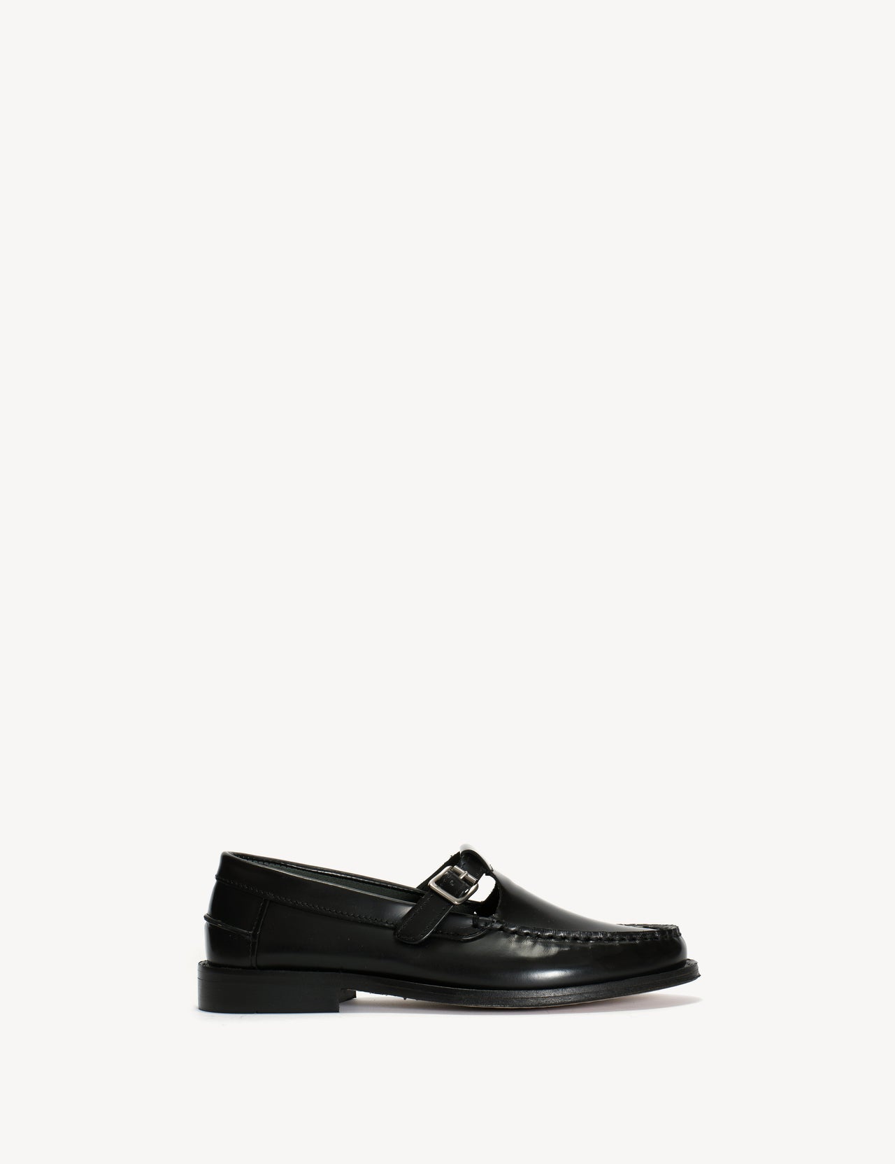 Moccasin T-Bar Loafer In Black Polido Leather