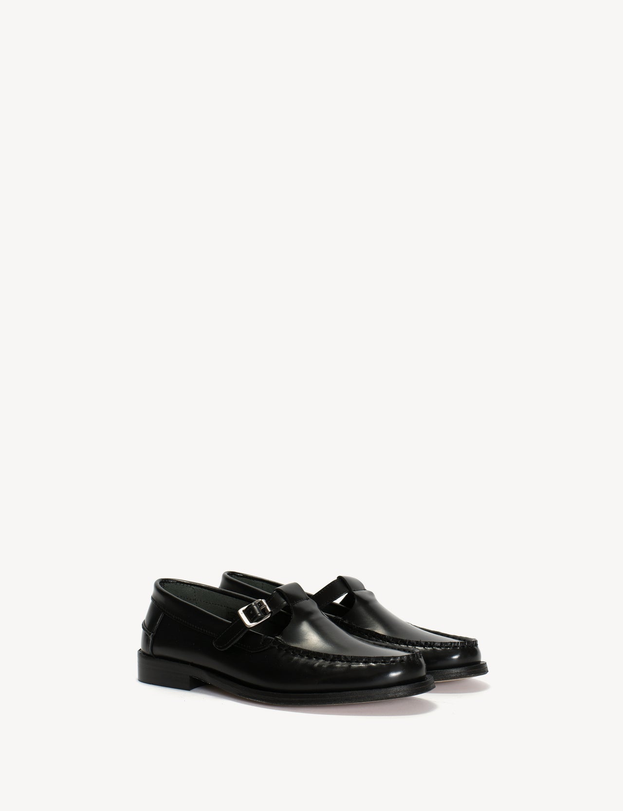 Moccasin T-Bar Loafer In Black Polido Leather