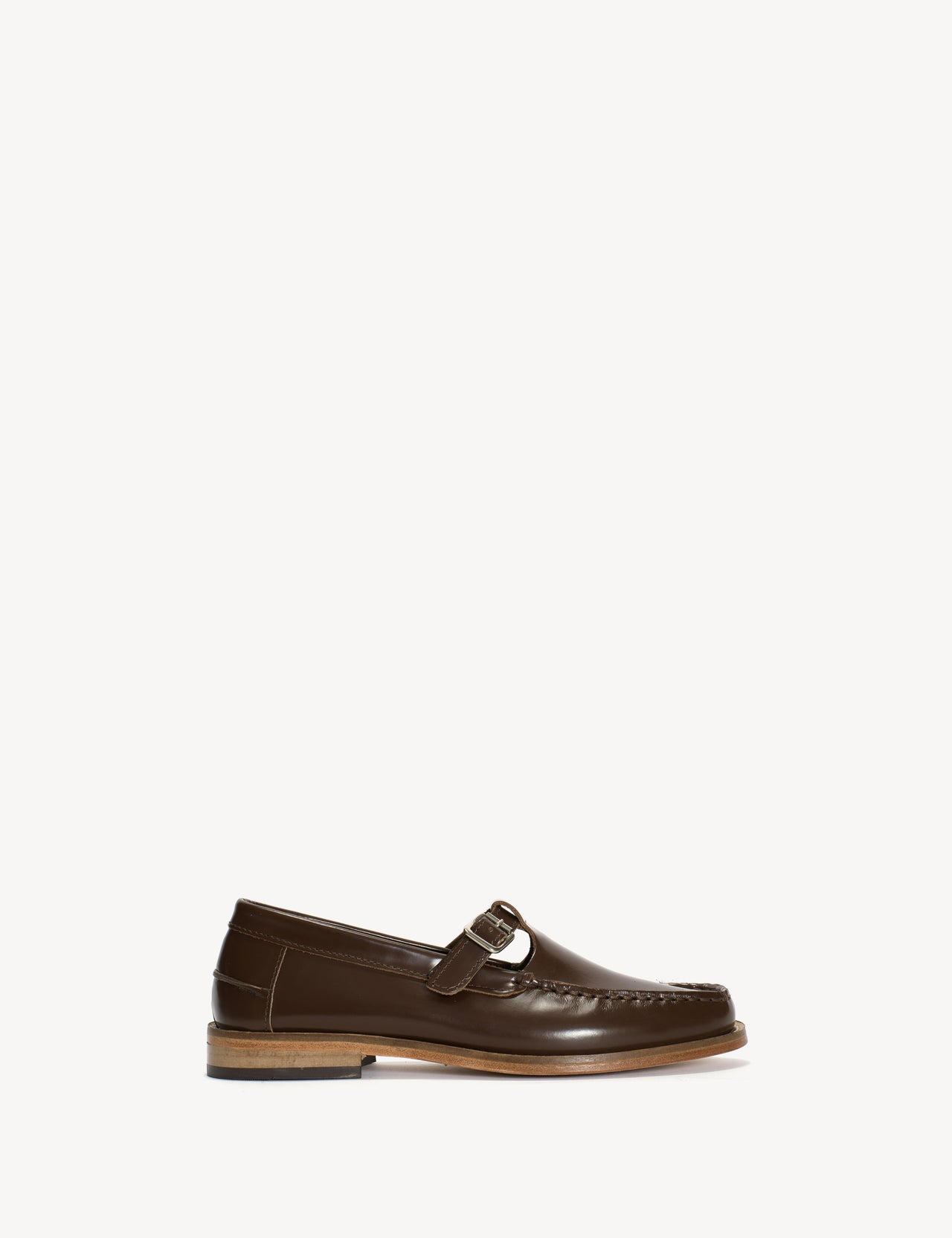 Moccasin T-Bar Loafer In Brown Polido Leather