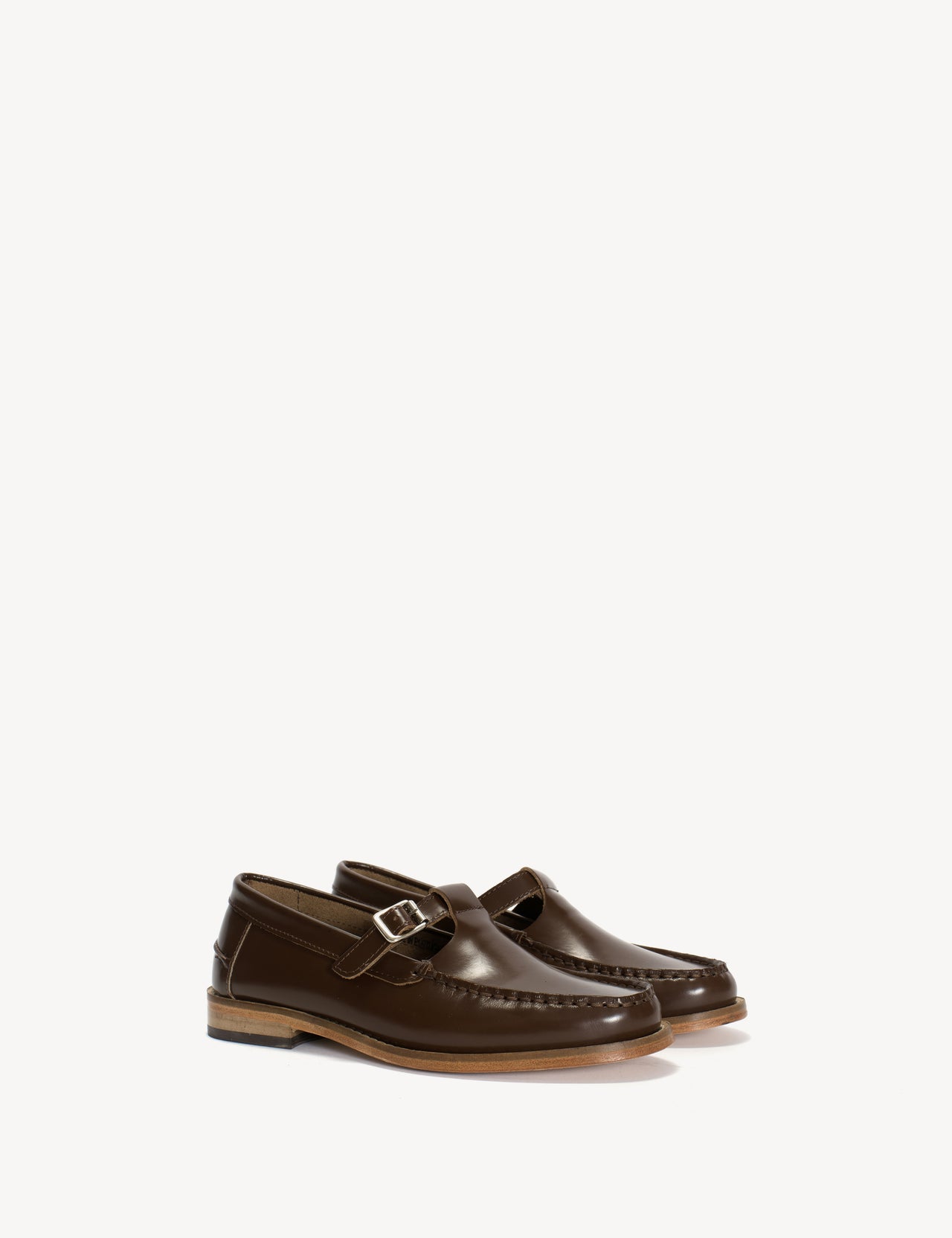 Moccasin T-Bar Loafer In Brown Polido Leather